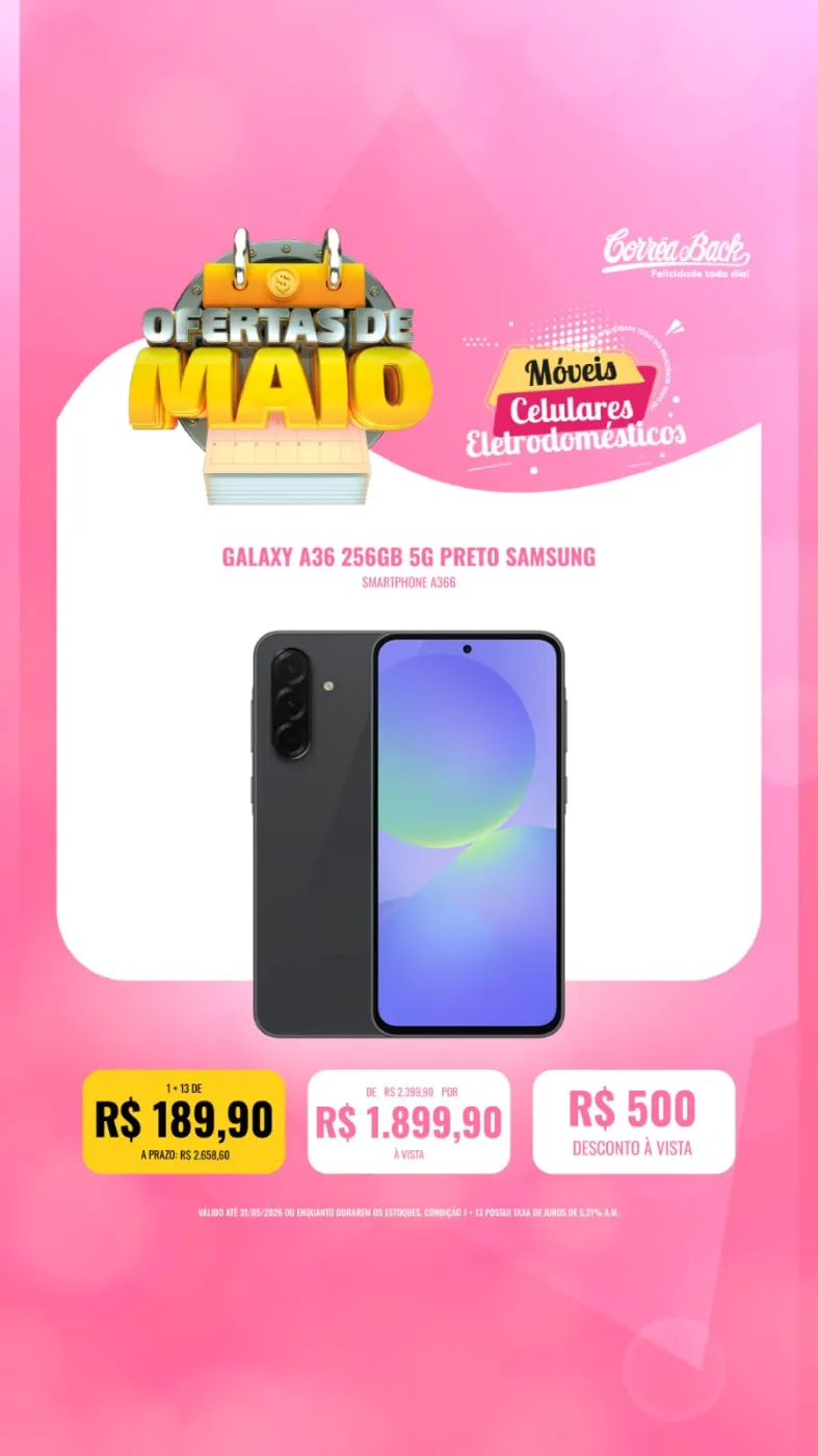 Galaxy A36 256GB 5G Preto Samsung | CORRÊA BACK