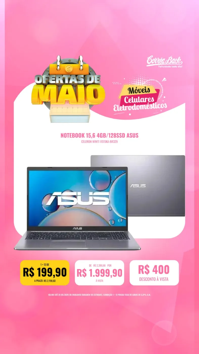Notebook 15,6 4GB/128SSD ASUS | CORRÊA BACK